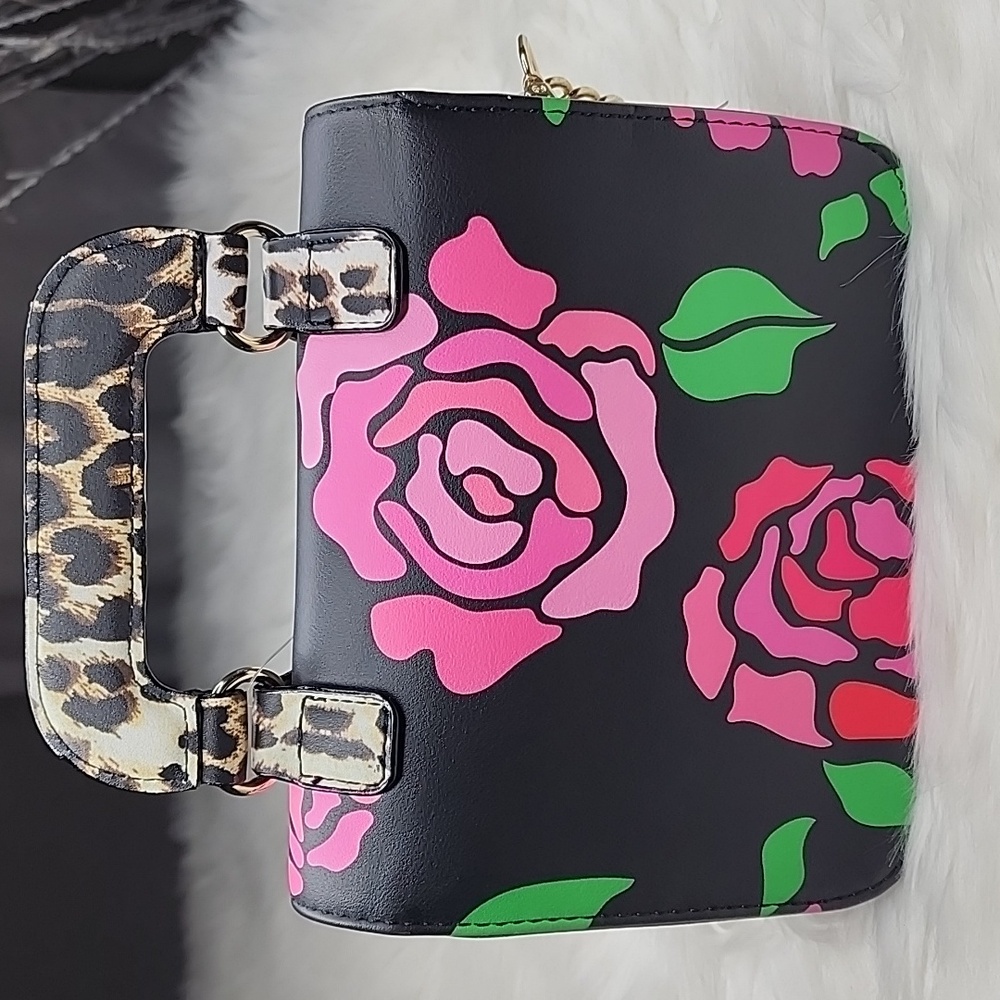 Betsey Johnson Top Handle Floral Leopard Crossbody Bag Purse - Picture 4 of 16